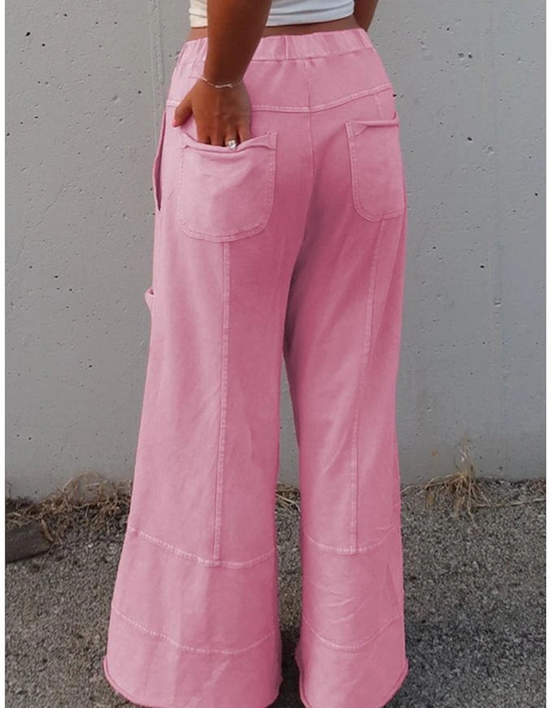 Bonbon Mineral Wash Exposed Seam Drawstring High Waist Wide Leg Cargo Pants