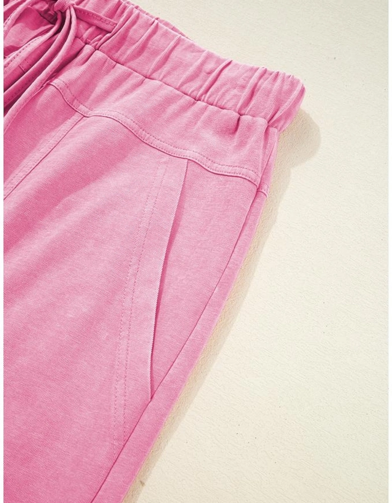 Bonbon Mineral Wash Exposed Seam Drawstring High Waist Wide Leg Cargo Pants