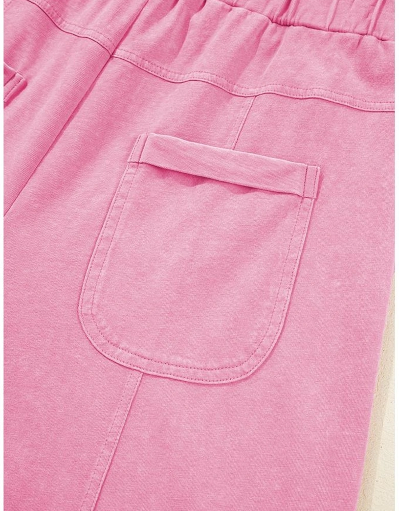 Bonbon Mineral Wash Exposed Seam Drawstring High Waist Wide Leg Cargo Pants