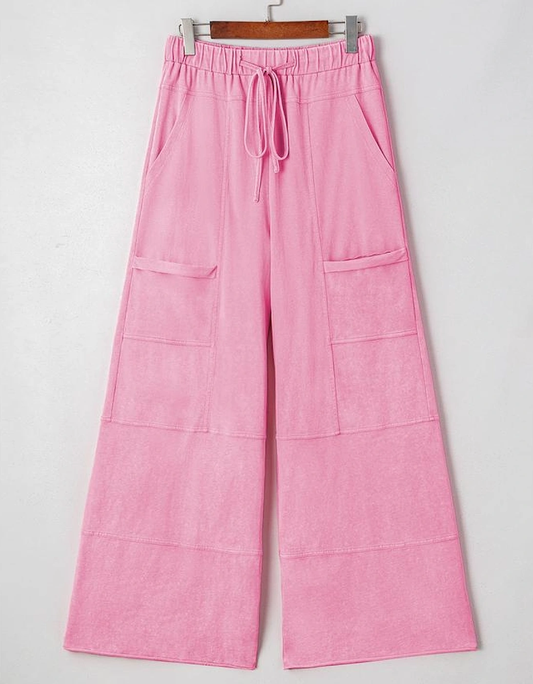 Bonbon Mineral Wash Exposed Seam Drawstring High Waist Wide Leg Cargo Pants