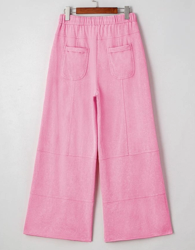Bonbon Mineral Wash Exposed Seam Drawstring High Waist Wide Leg Cargo Pants