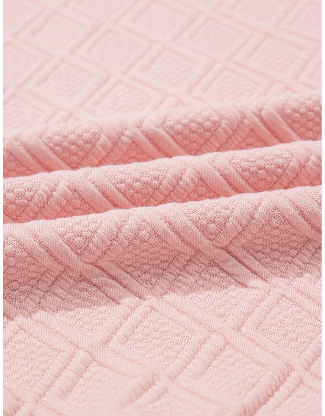 Light Pink Contrast Striped Collar Patchwork Textured Half Sleeve Blouse