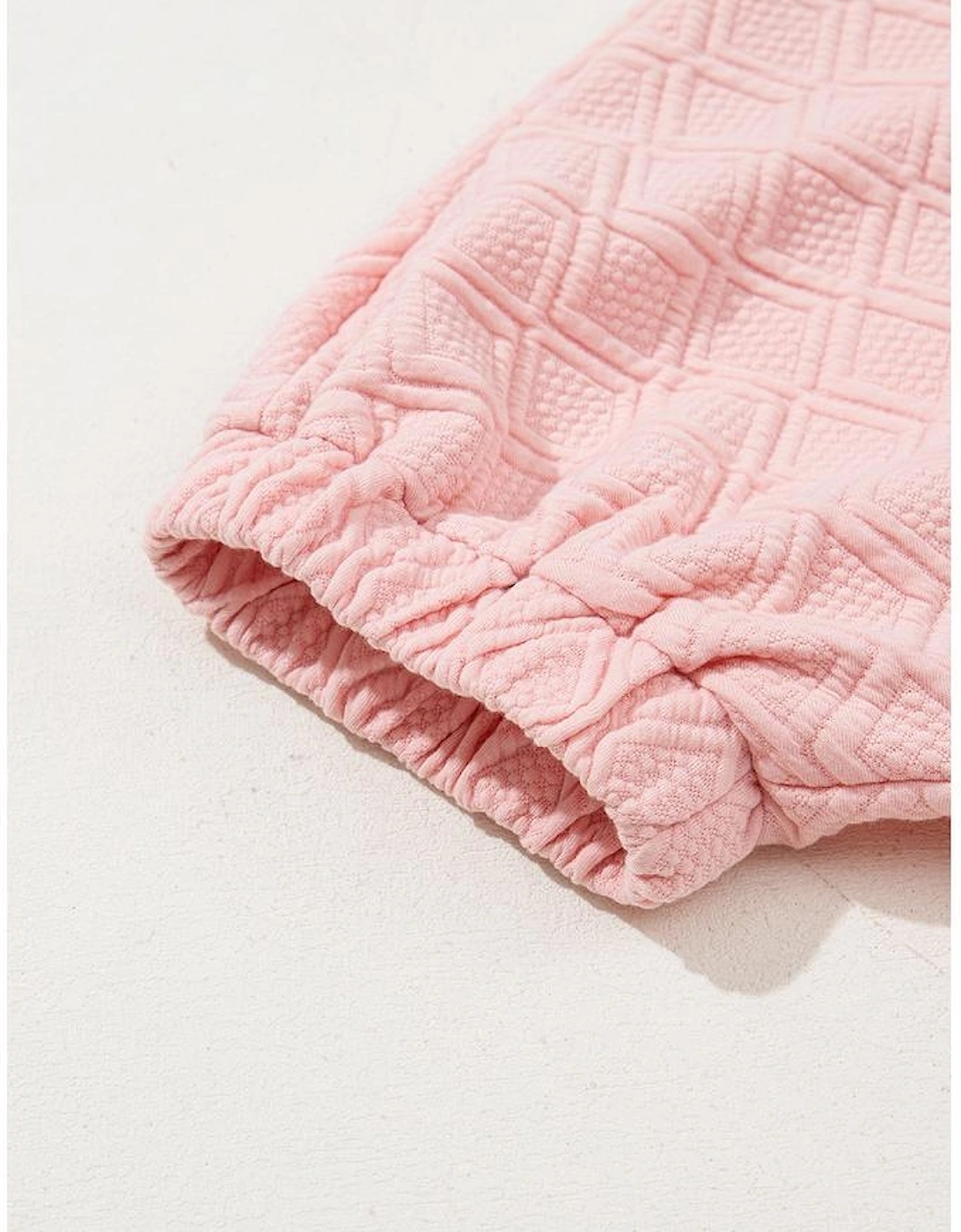 Light Pink Contrast Striped Collar Patchwork Textured Half Sleeve Blouse