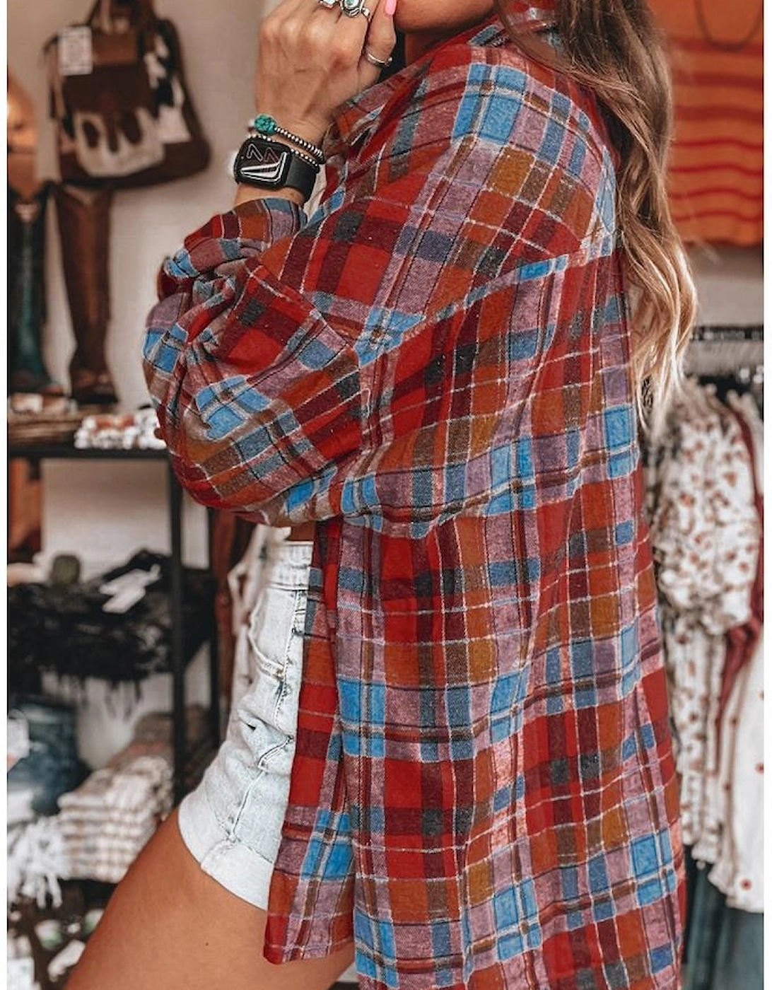 Red Plaid Print Loose Vintage Shirt