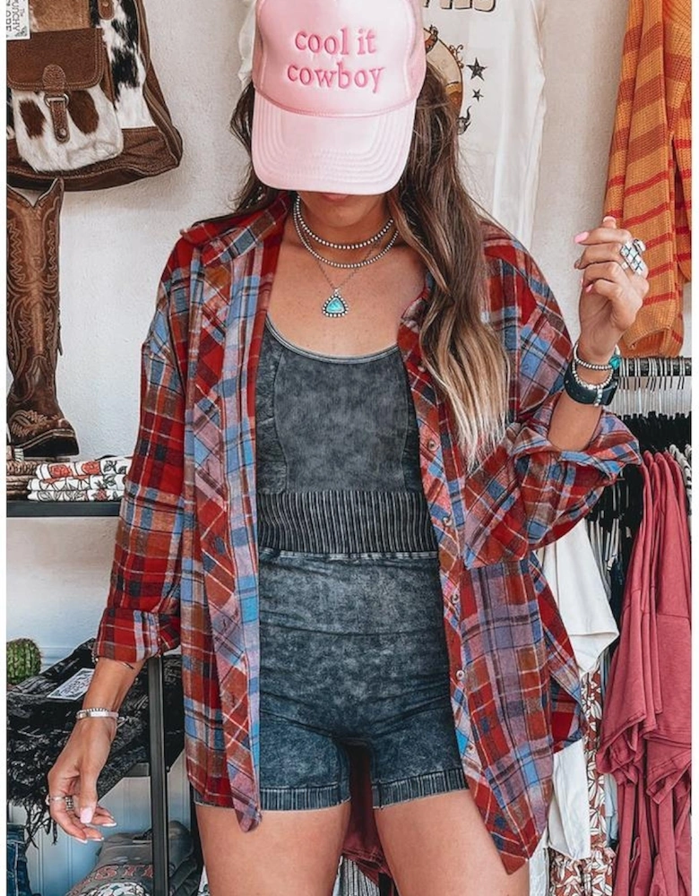 Red Plaid Print Loose Vintage Shirt