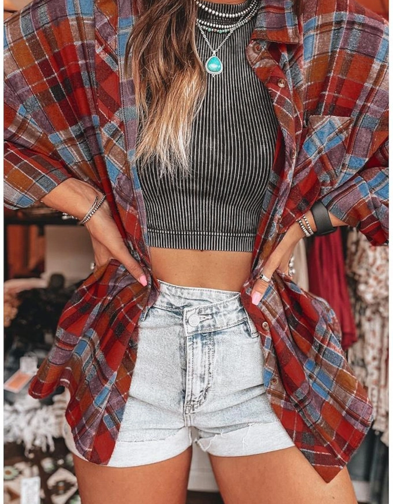 Red Plaid Print Loose Vintage Shirt