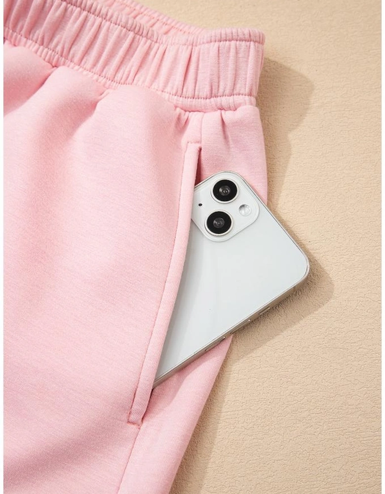 Light Pink Puff Sleeve Pearl Embellished Scallop Trim Top 2 Piece Skort Set