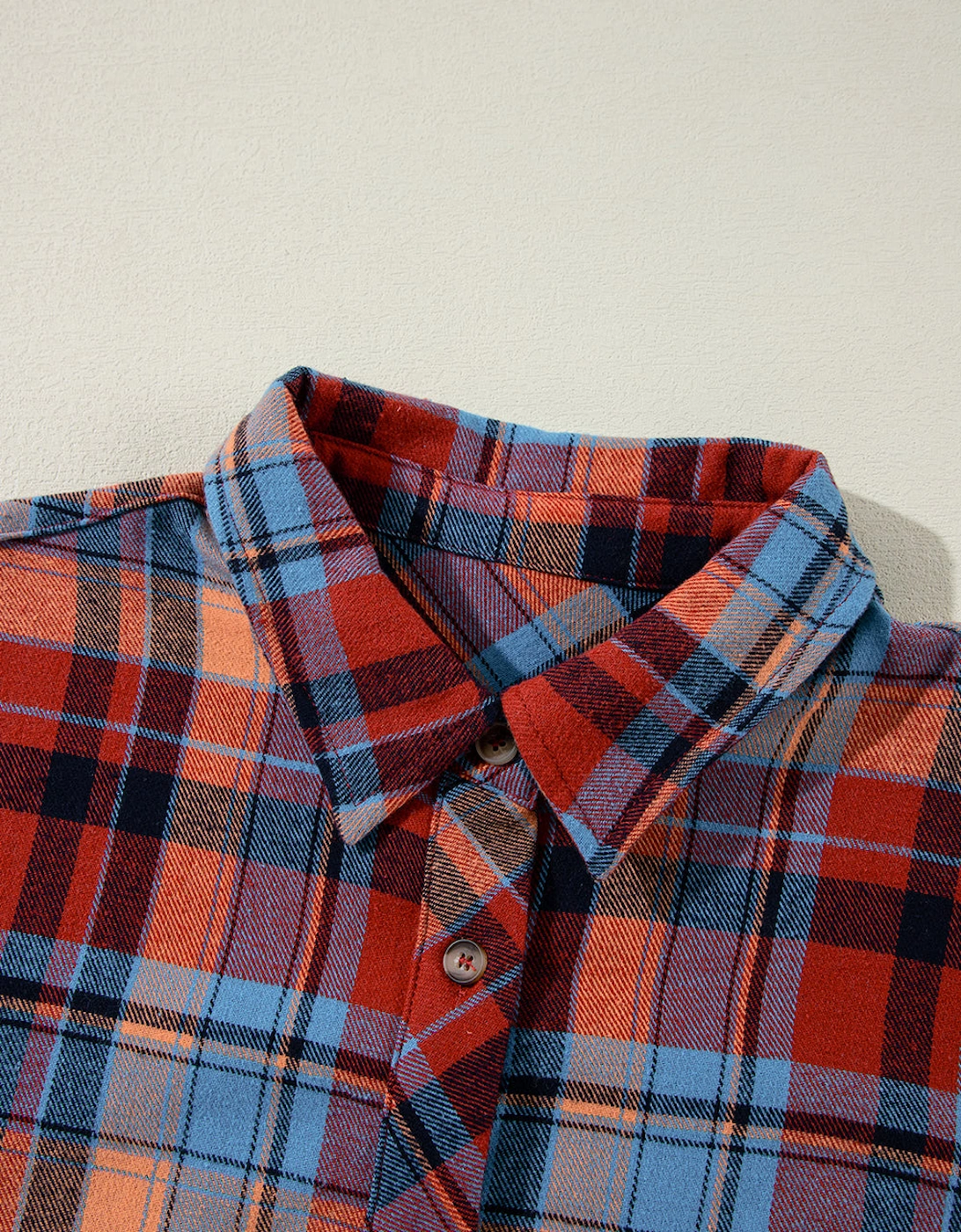 Red Plaid Print Loose Vintage Shirt
