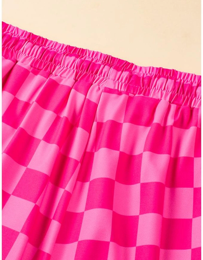 Rose Checkered Drawstring Elastic Waist Casual Shorts