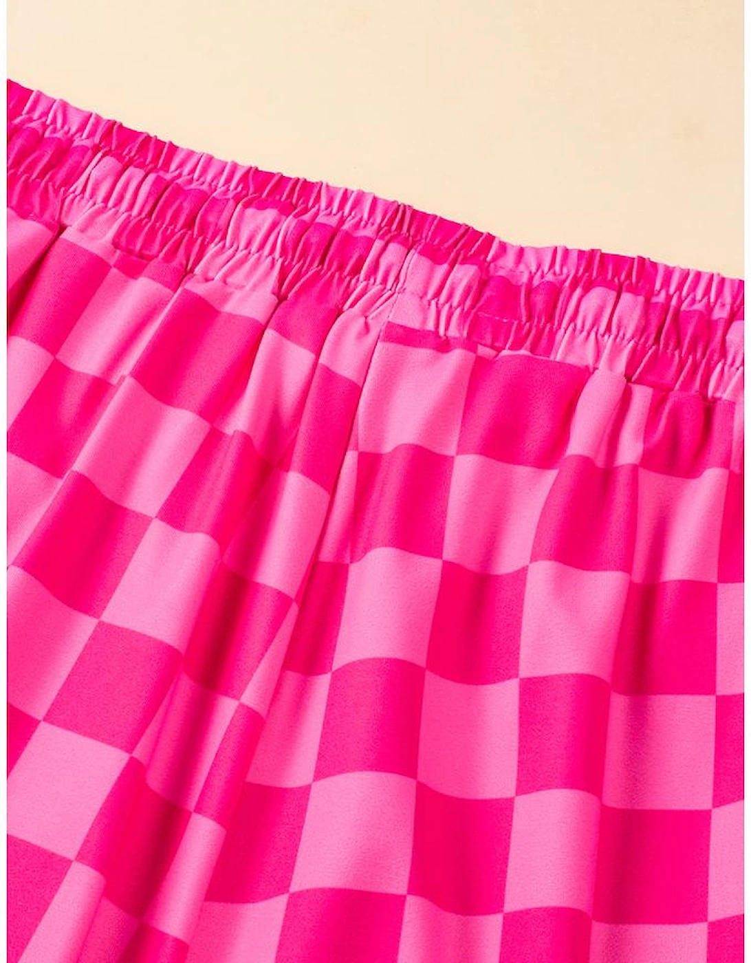 Rose Checkered Drawstring Elastic Waist Casual Shorts