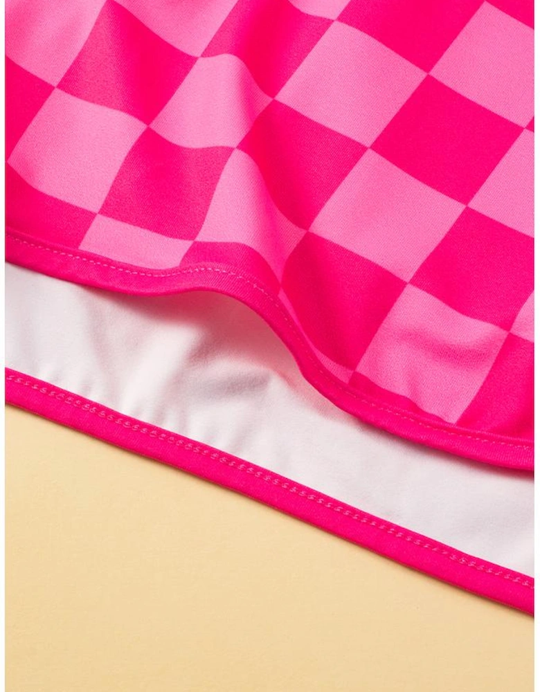 Rose Checkered Drawstring Elastic Waist Casual Shorts