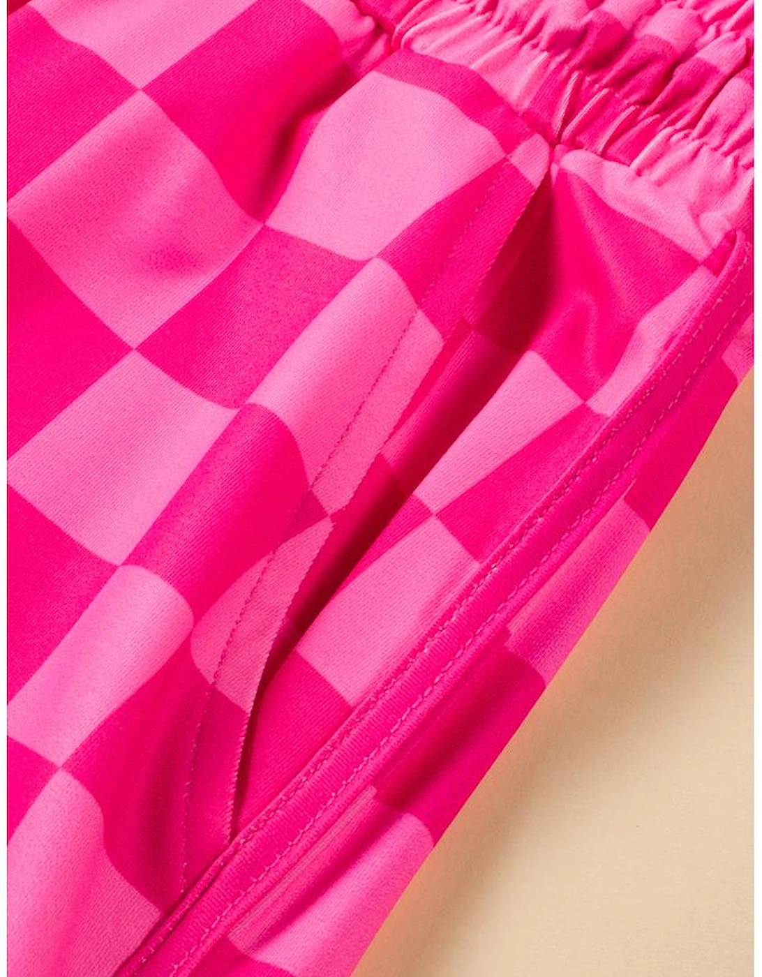 Rose Checkered Drawstring Elastic Waist Casual Shorts