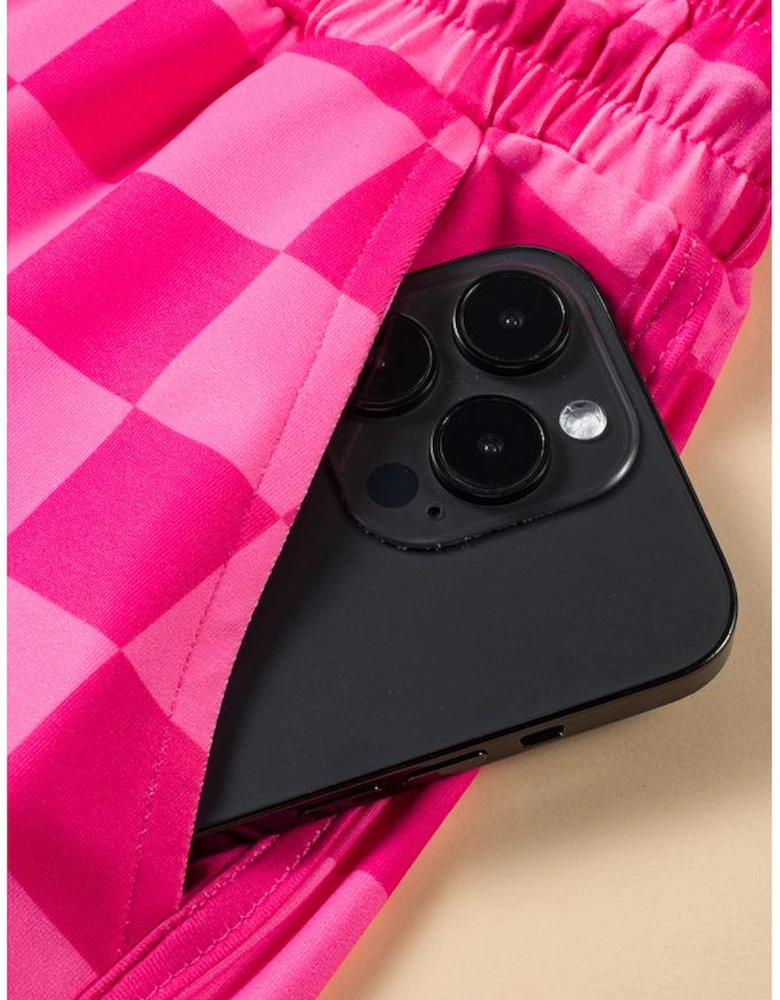 Rose Checkered Drawstring Elastic Waist Casual Shorts