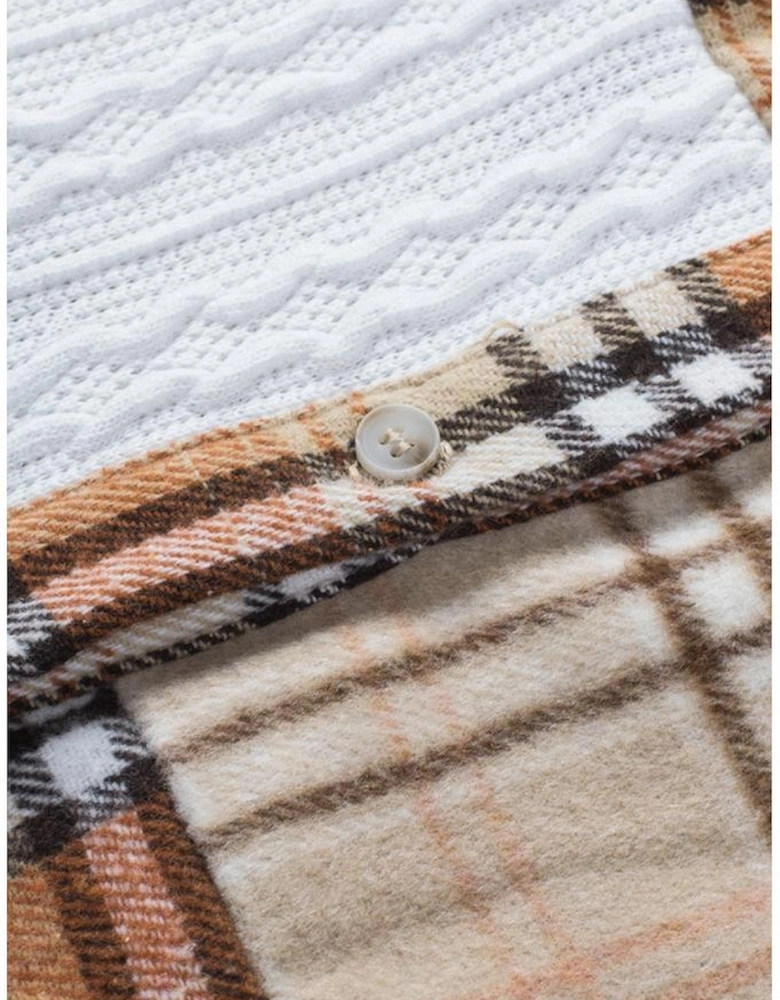 Orange Plaid Color Block Patchwork Shirt Jacket with Pocket