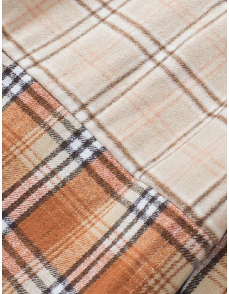 Orange Plaid Color Block Patchwork Shirt Jacket with Pocket