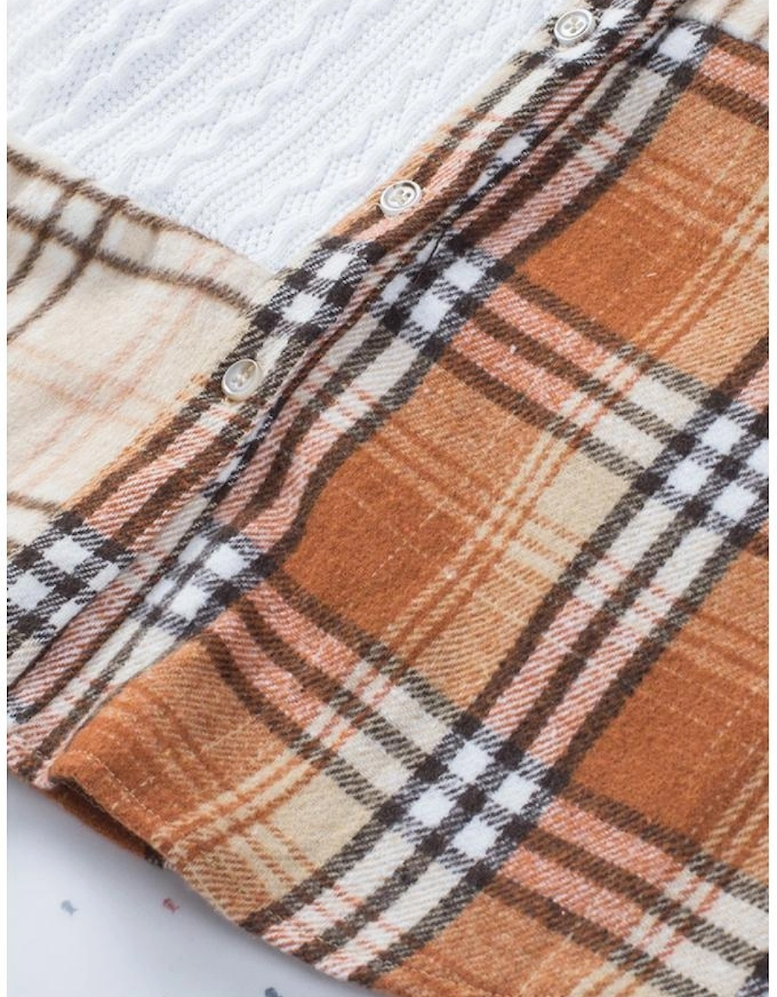 Orange Plaid Color Block Patchwork Shirt Jacket with Pocket