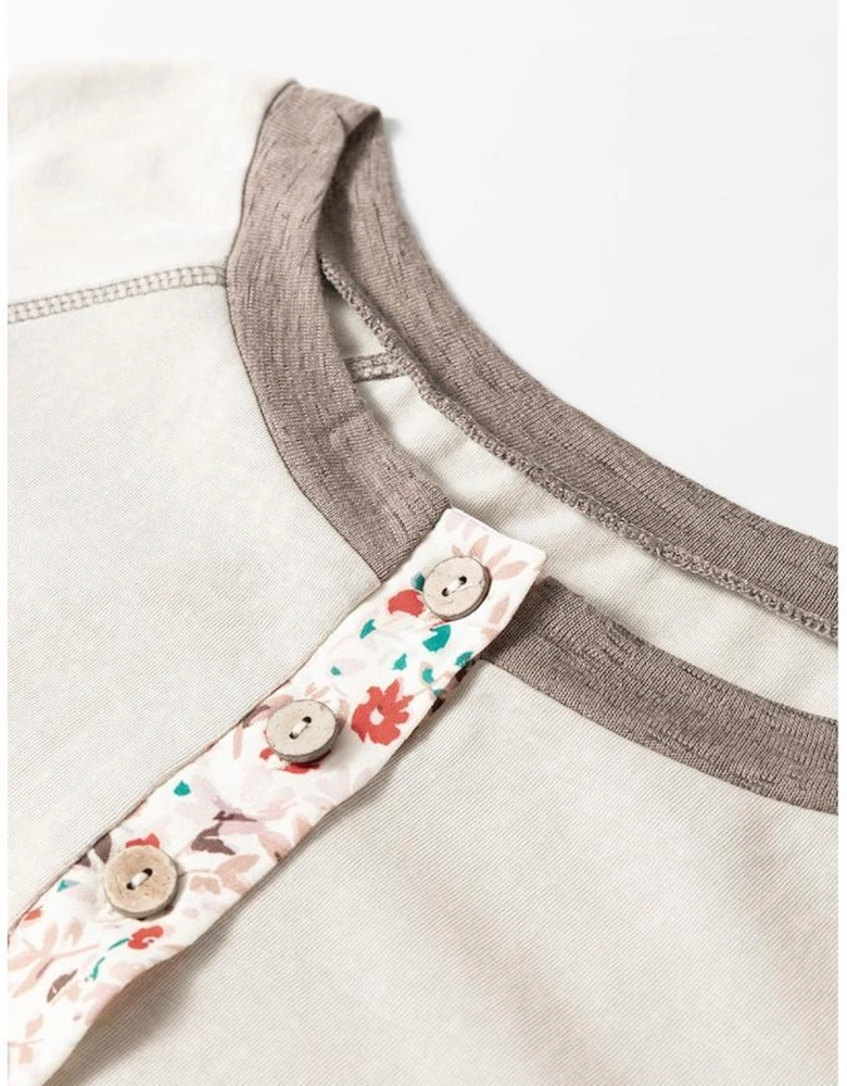 Goat Colorblock Floral Patchwork Flared Sleeve Buttons Henley Top