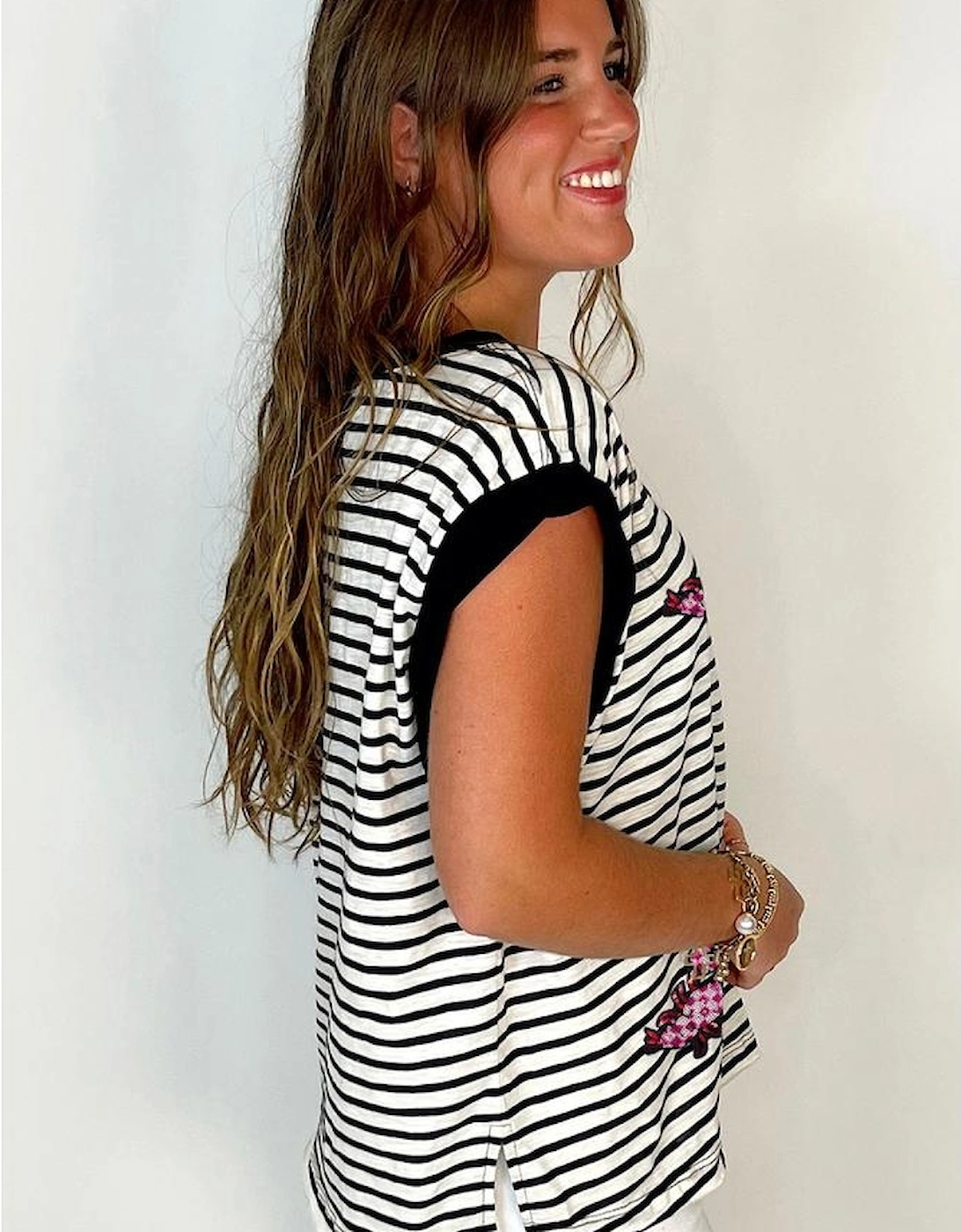 Black Stripe Sequined Lobster Patched Pocket Casual Tank Top, 11 of 10