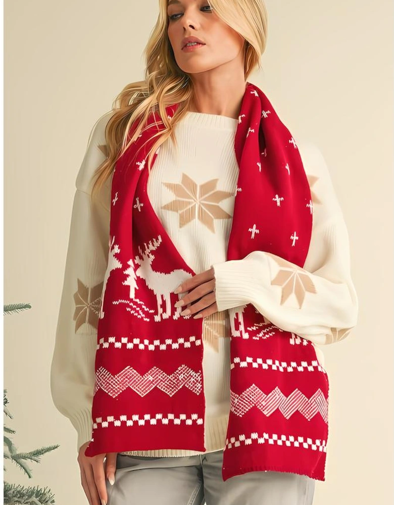 Azura Exchange Burgundy Elk Christmas Tree Print Knitted Scarf