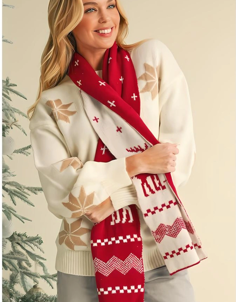 Azura Exchange Burgundy Elk Christmas Tree Print Knitted Scarf