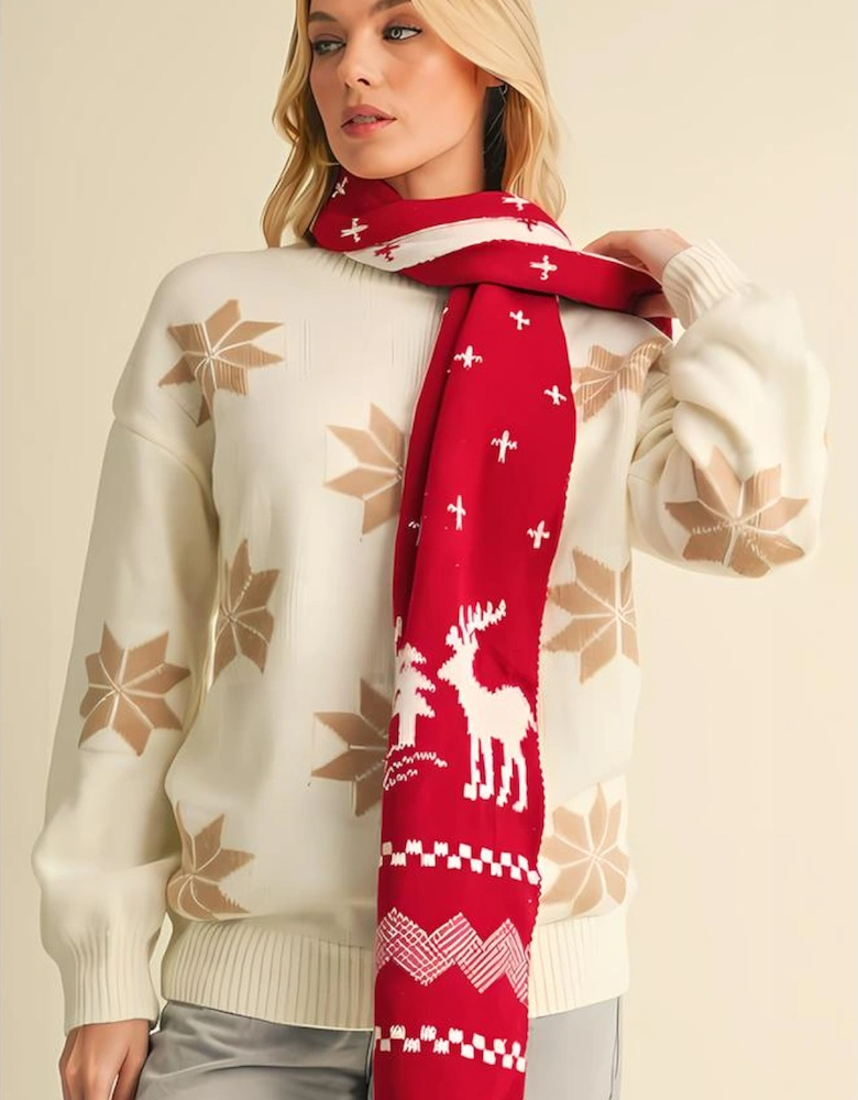 Azura Exchange Burgundy Elk Christmas Tree Print Knitted Scarf