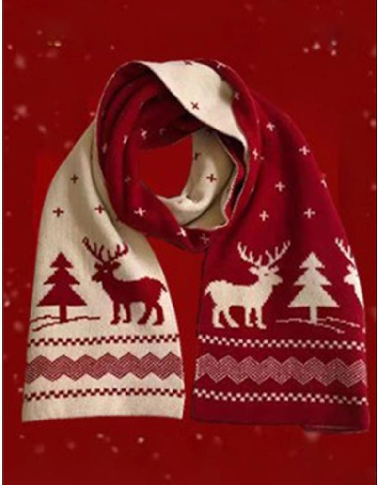 Azura Exchange Burgundy Elk Christmas Tree Print Knitted Scarf