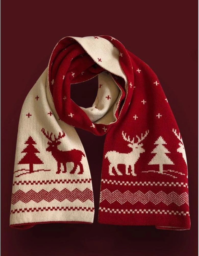 Azura Exchange Burgundy Elk Christmas Tree Print Knitted Scarf