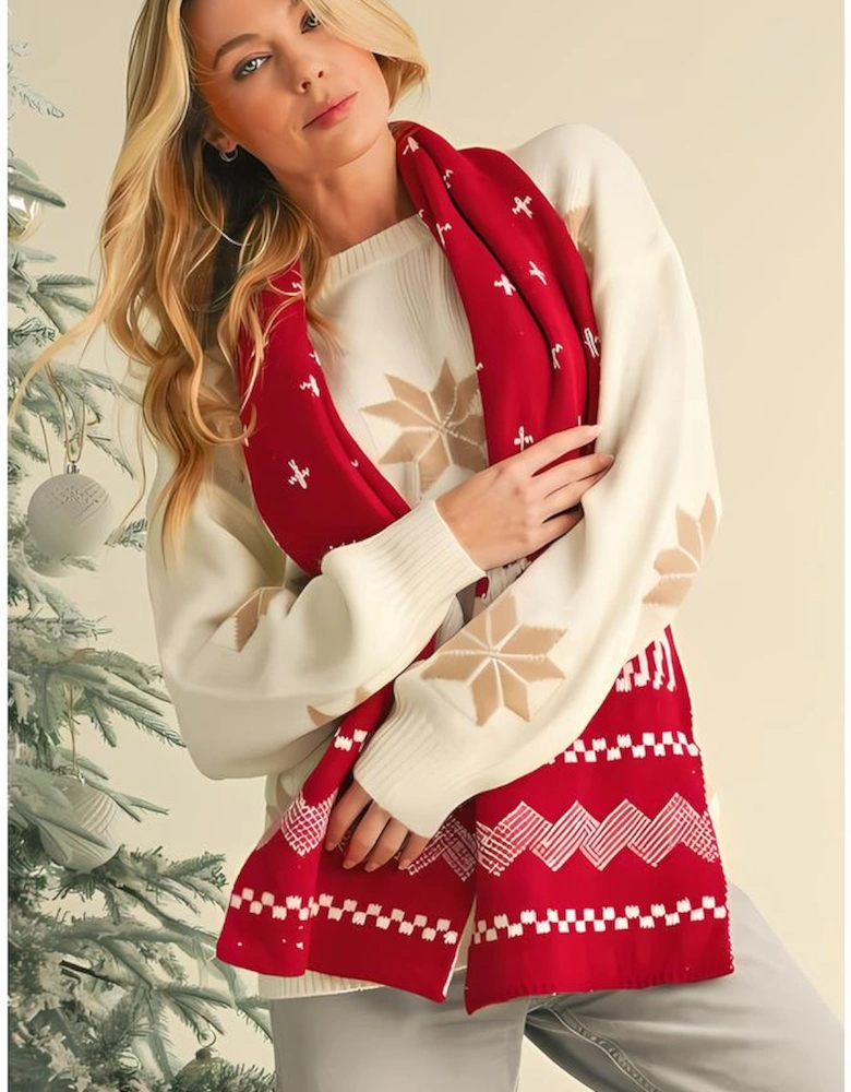 Azura Exchange Burgundy Elk Christmas Tree Print Knitted Scarf