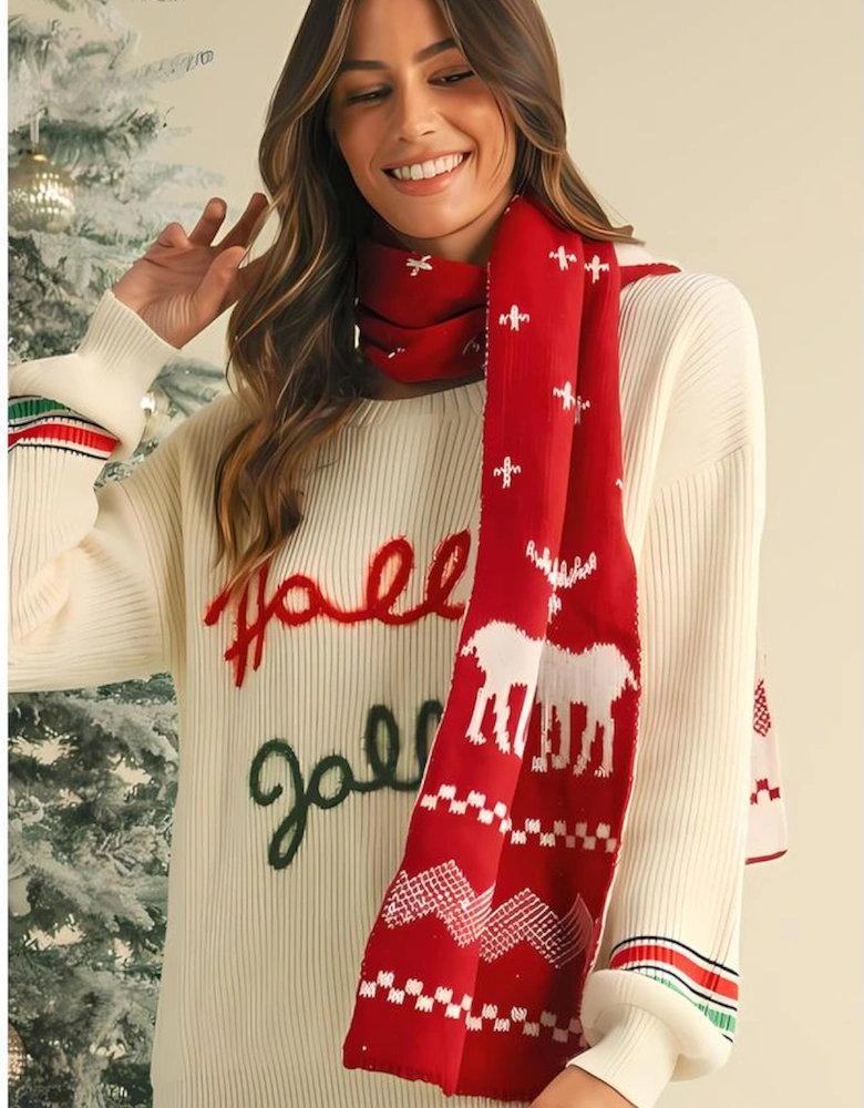 Azura Exchange Burgundy Elk Christmas Tree Print Knitted Scarf