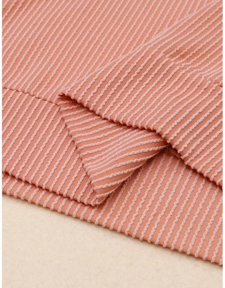 Red Color Block Long Sleeve Ribbed Loose Top