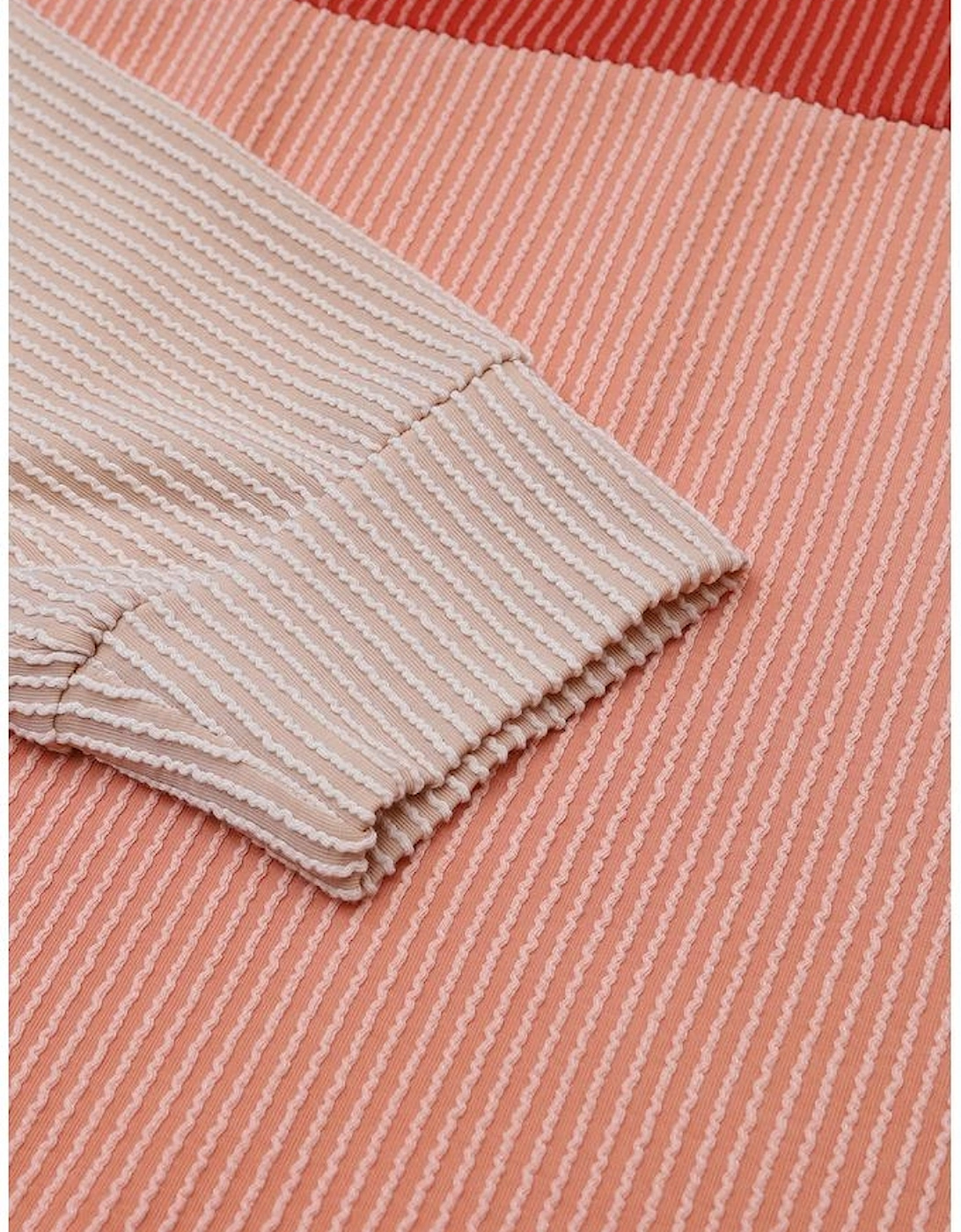 Red Color Block Long Sleeve Ribbed Loose Top