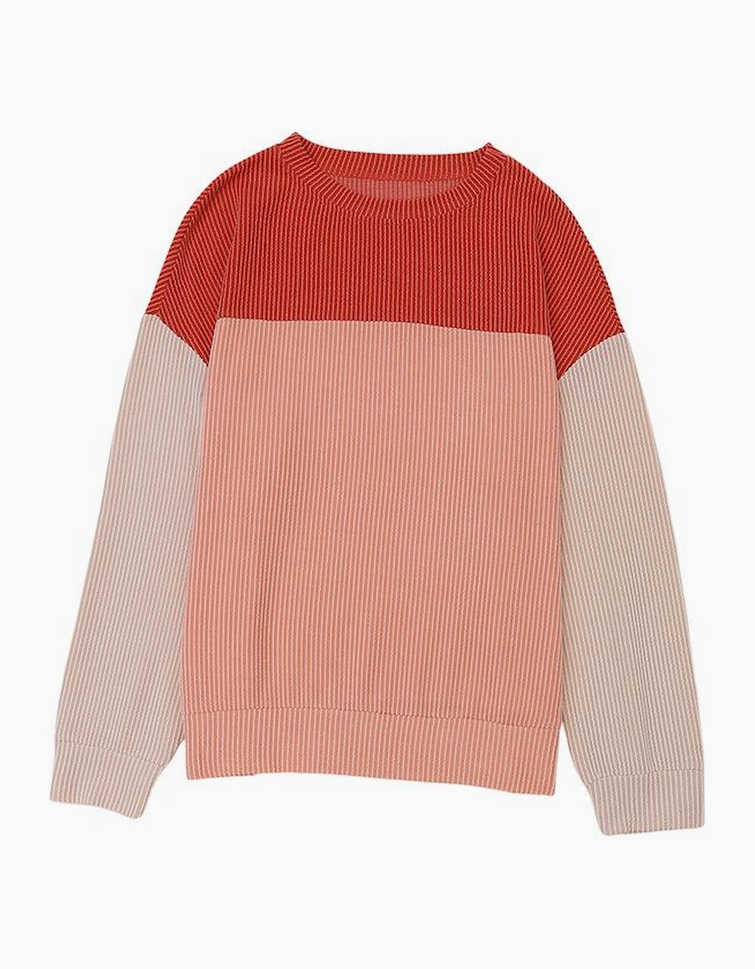 Red Color Block Long Sleeve Ribbed Loose Top