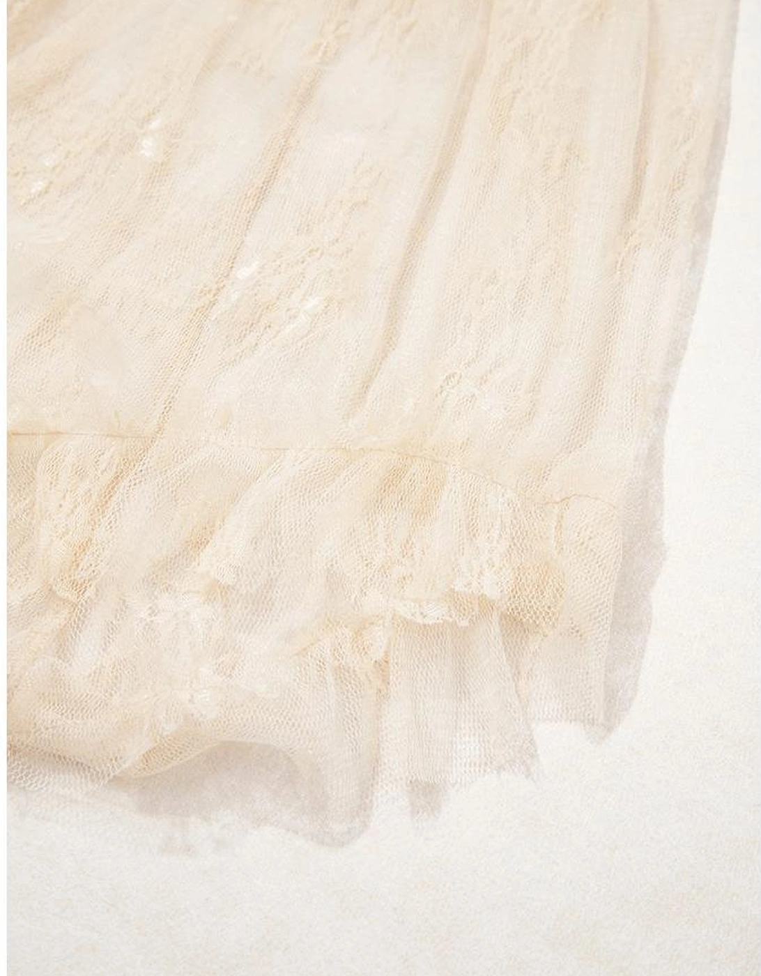 Apricot Lace Cascading Tiered High Waist Maxi Skirt