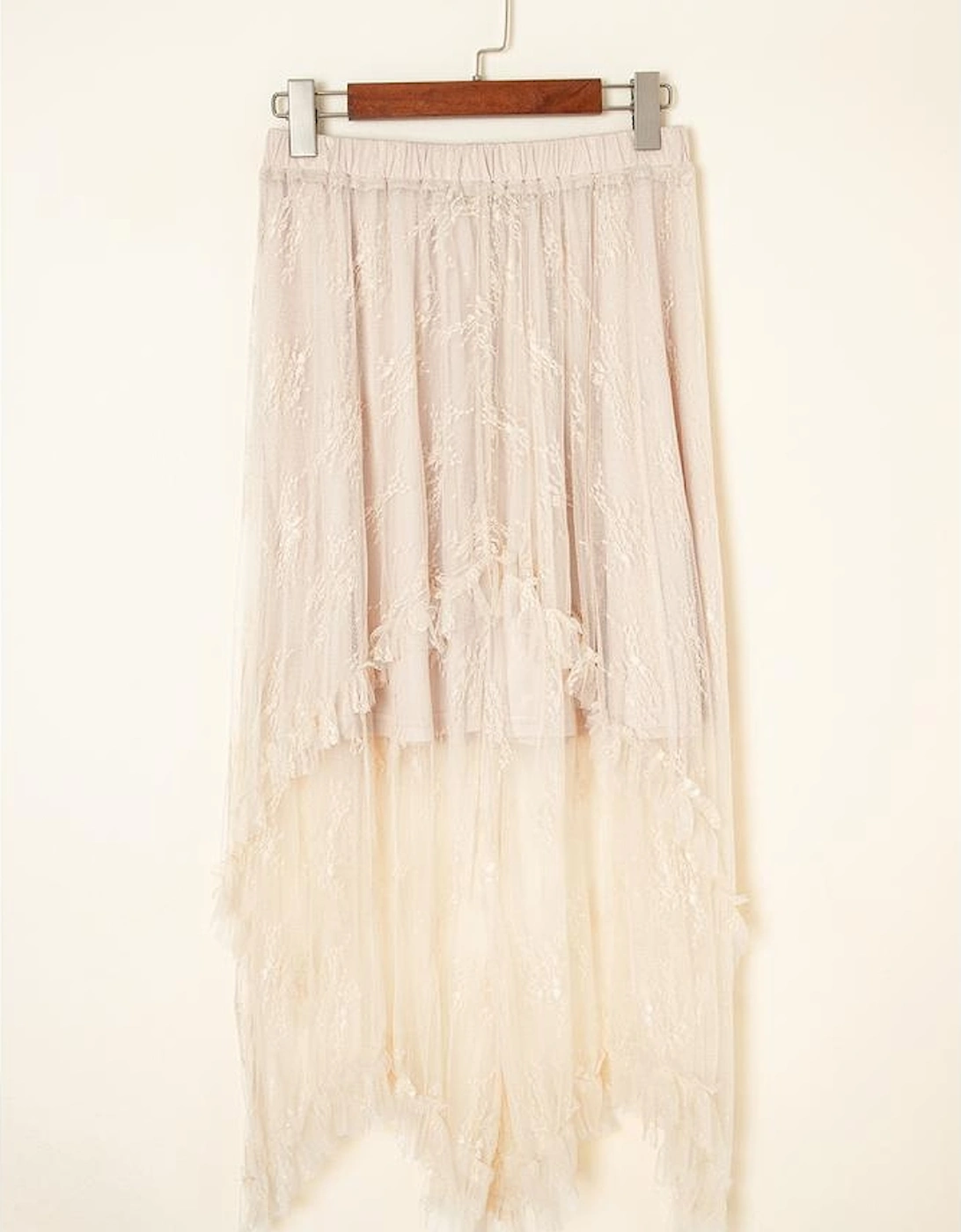 Apricot Lace Cascading Tiered High Waist Maxi Skirt