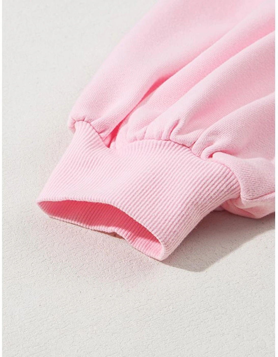 Light Pink Embroidered Bow Lantern Sleeve Oversized Pullover Sweatshirt
