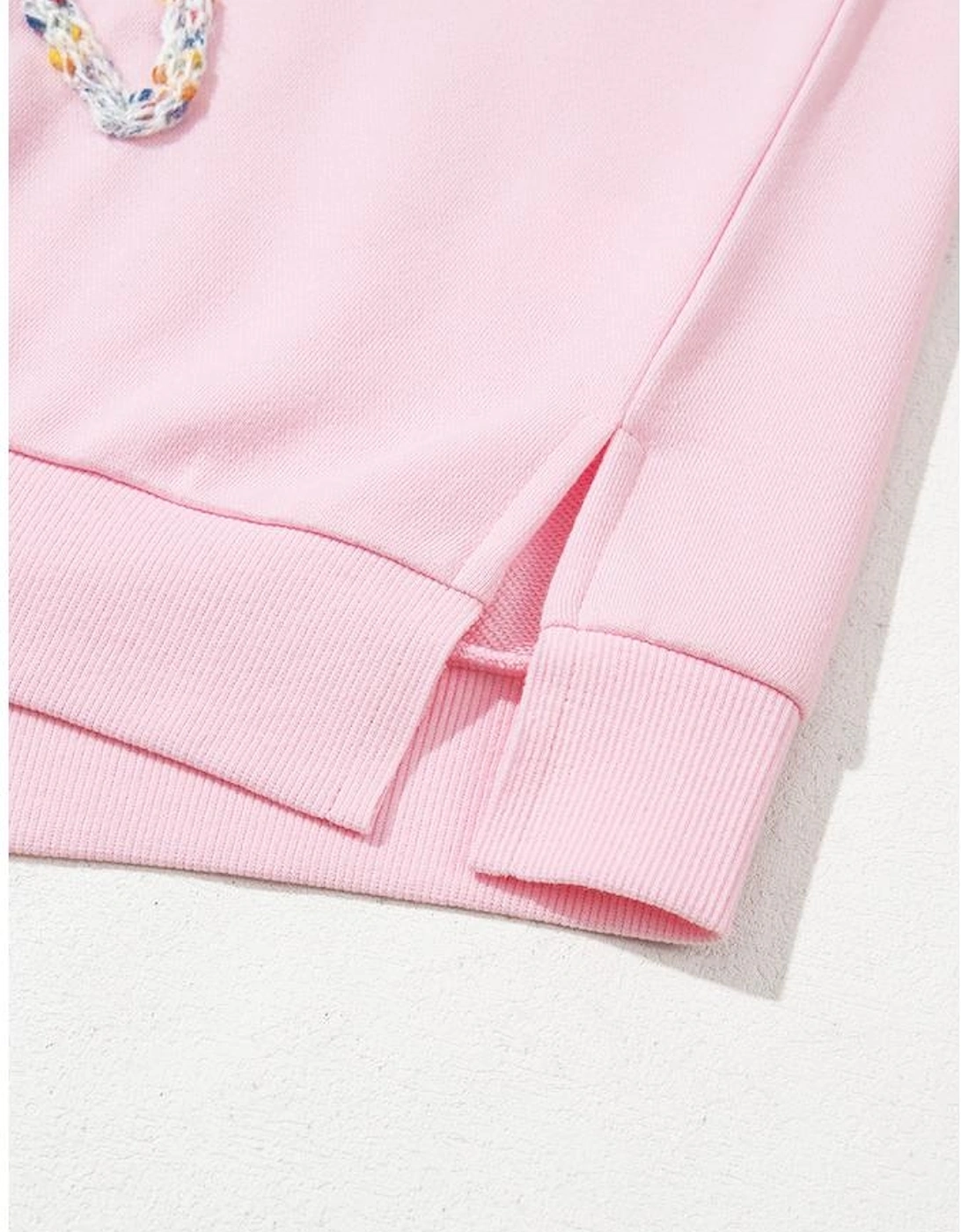 Light Pink Embroidered Bow Lantern Sleeve Oversized Pullover Sweatshirt