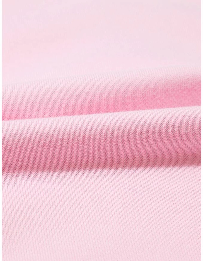 Light Pink Embroidered Bow Lantern Sleeve Oversized Pullover Sweatshirt