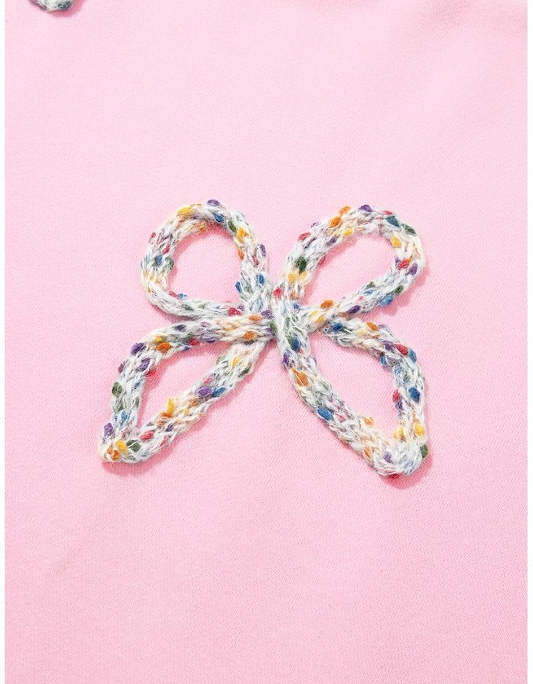 Light Pink Embroidered Bow Lantern Sleeve Oversized Pullover Sweatshirt