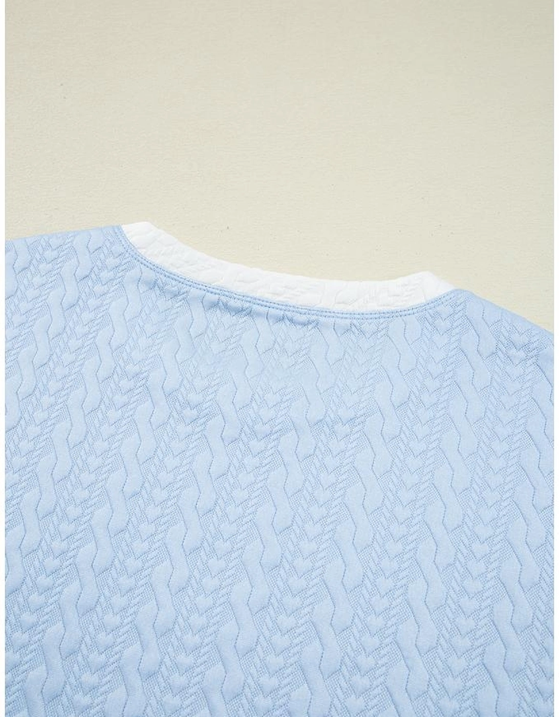 Beau Blue Contrast Trim Textured Crewneck Tee and Pocketed Skirt Set