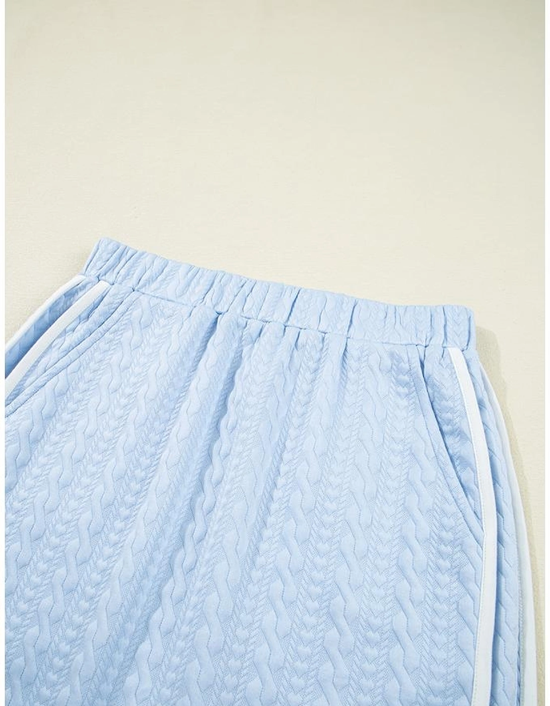 Beau Blue Contrast Trim Textured Crewneck Tee and Pocketed Skirt Set