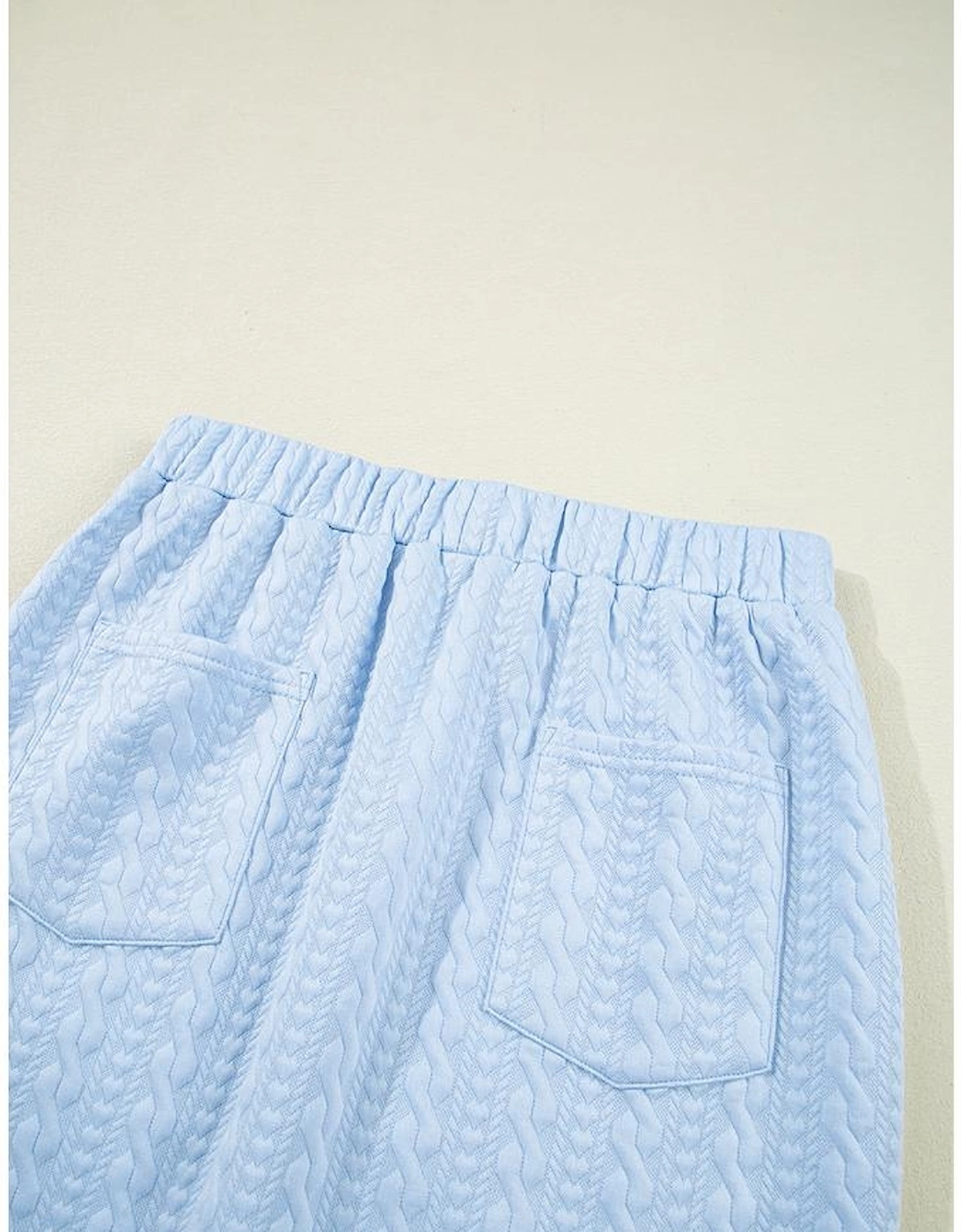 Beau Blue Contrast Trim Textured Crewneck Tee and Pocketed Skirt Set