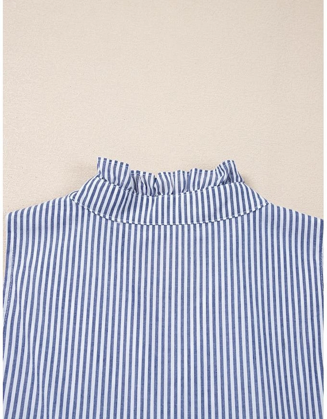 Blue Stripe Sleeveless Notched V Neck Contrast Ric Rac Mini Dress