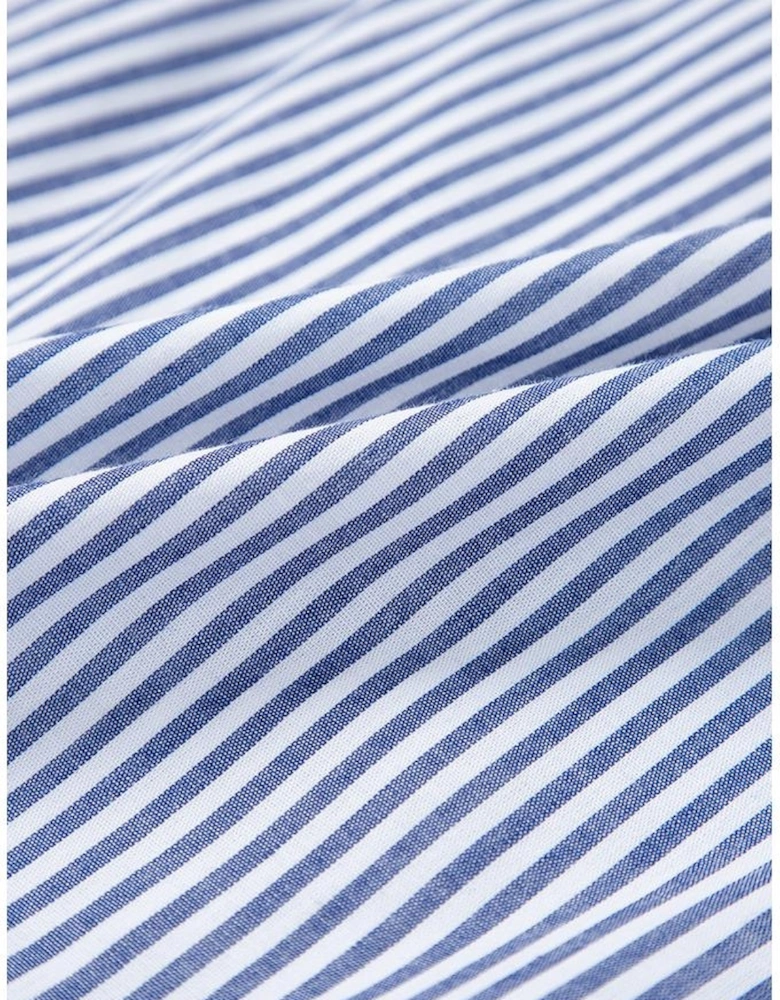 Blue Stripe Sleeveless Notched V Neck Contrast Ric Rac Mini Dress