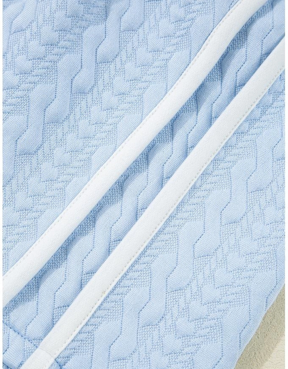 Beau Blue Contrast Trim Textured Crewneck Tee and Pocketed Skirt Set