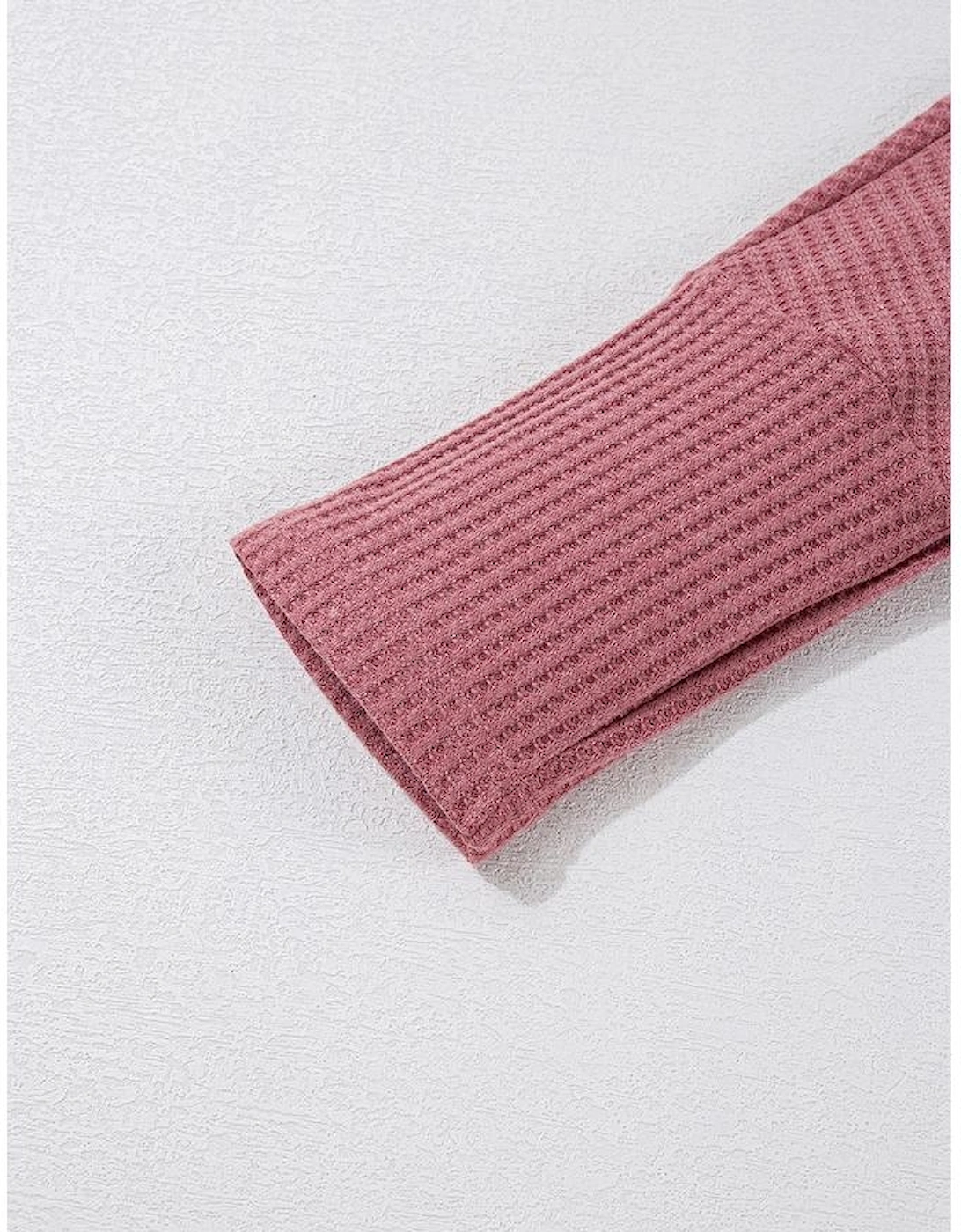 Mineral Red Solid Color Waffle Knit Cardigan with Pocket