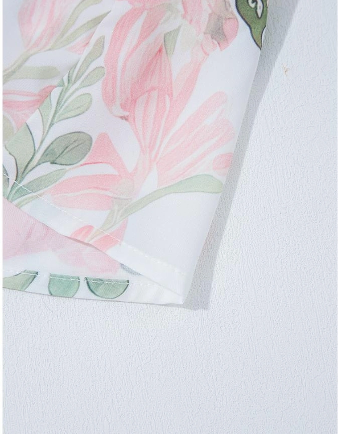 Pink Floral Puff Sleeve V Neck Tied Front Peplum Blouse