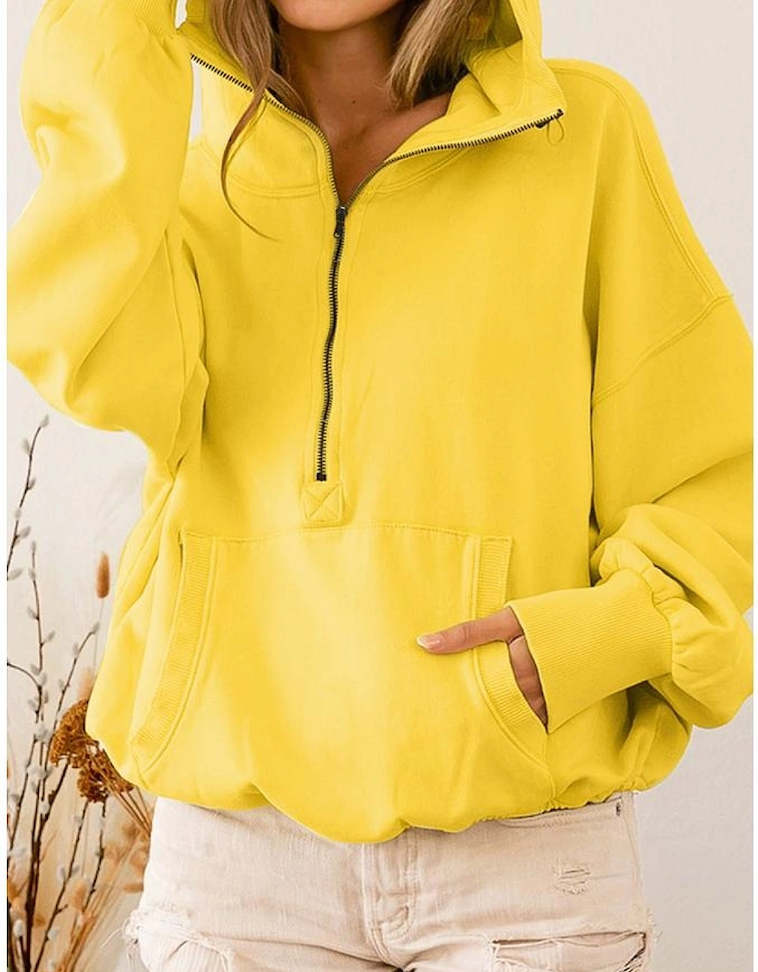Yellow Ribbed Trim Kangaroo Pocket Zipped Hoodie, 7 of 6