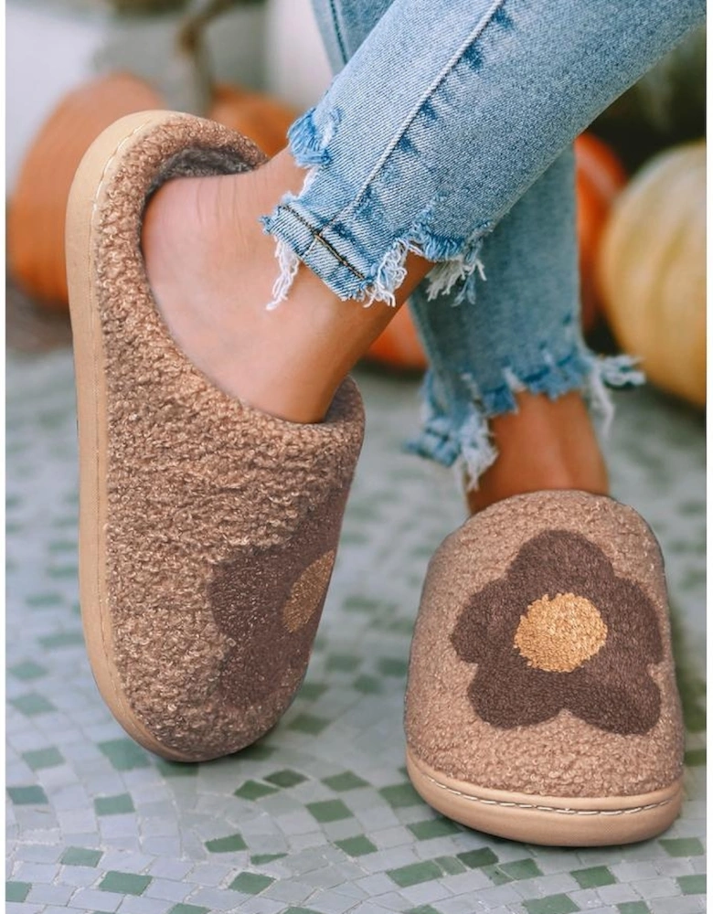 Azura Exchange Camel Fuzzy Flower Pattern Homewear Slippers