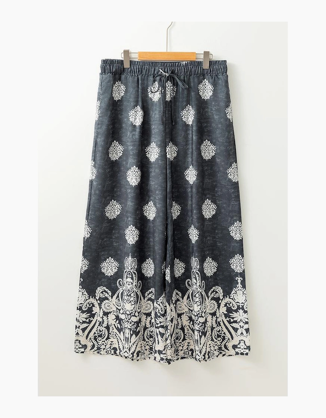 Azura Exchange Black Plus Size Geometric Ethnic Print Drawstring Wide Leg Pants