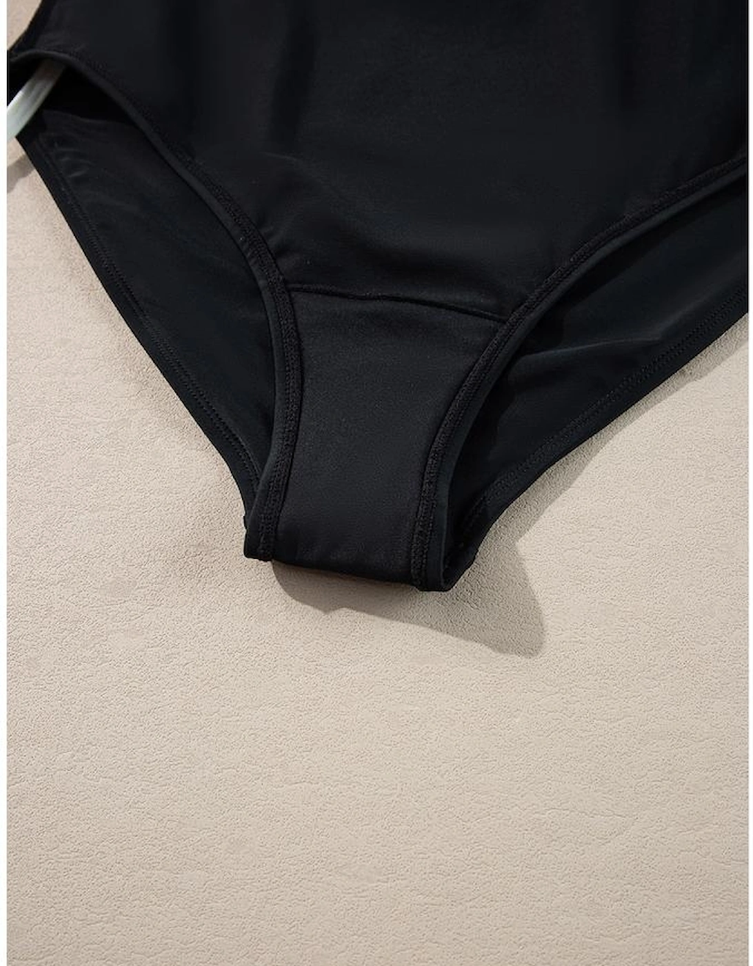 Black Color Contrast Ruffled Wrap V Neck Swimsuit